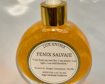 Handmade Fenix Salvaje Body Oil, Sandalwood Vetiver Ginger, Garnet Crystal Ritual Oil