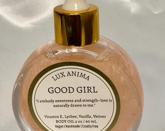 Good Girl Body Oil – Sweet Floral Vanilla Musk Fragrance, Vegan Handmade 2oz
