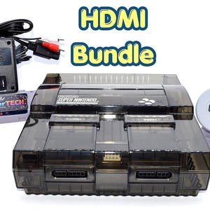SNES Super Nintendo Console with Smoke Black Transparent Shell and OEM Hardware Includes HDMI + More
