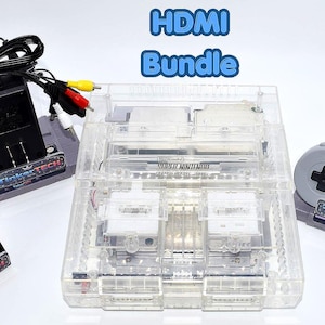 SNES Super Nintendo Console with Clear Transparent Shell and OEM Hardware Includes HDMI + More