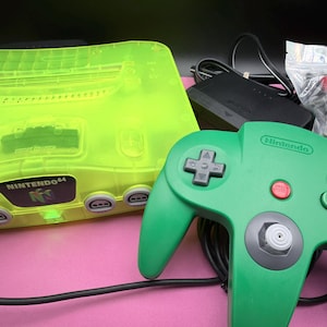 Refurbished Nintendo 64 System – Custom Extreme Green N64 Console Shell w/ Controller – Retro Gaming Bundle