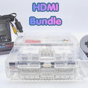 SNES Super Nintendo Console with Clear Transparent Shell and OEM Hardware Includes HDMI + More