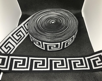 Elastic Band Trim By the yard  4cm Wide - Perfect for Headbands Hat Bands Exotic Dancewear - Greek Key Black & White
