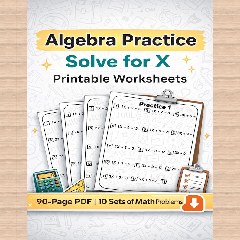 Algebra Practice Worksheets: Basic Algebra Problems image 1