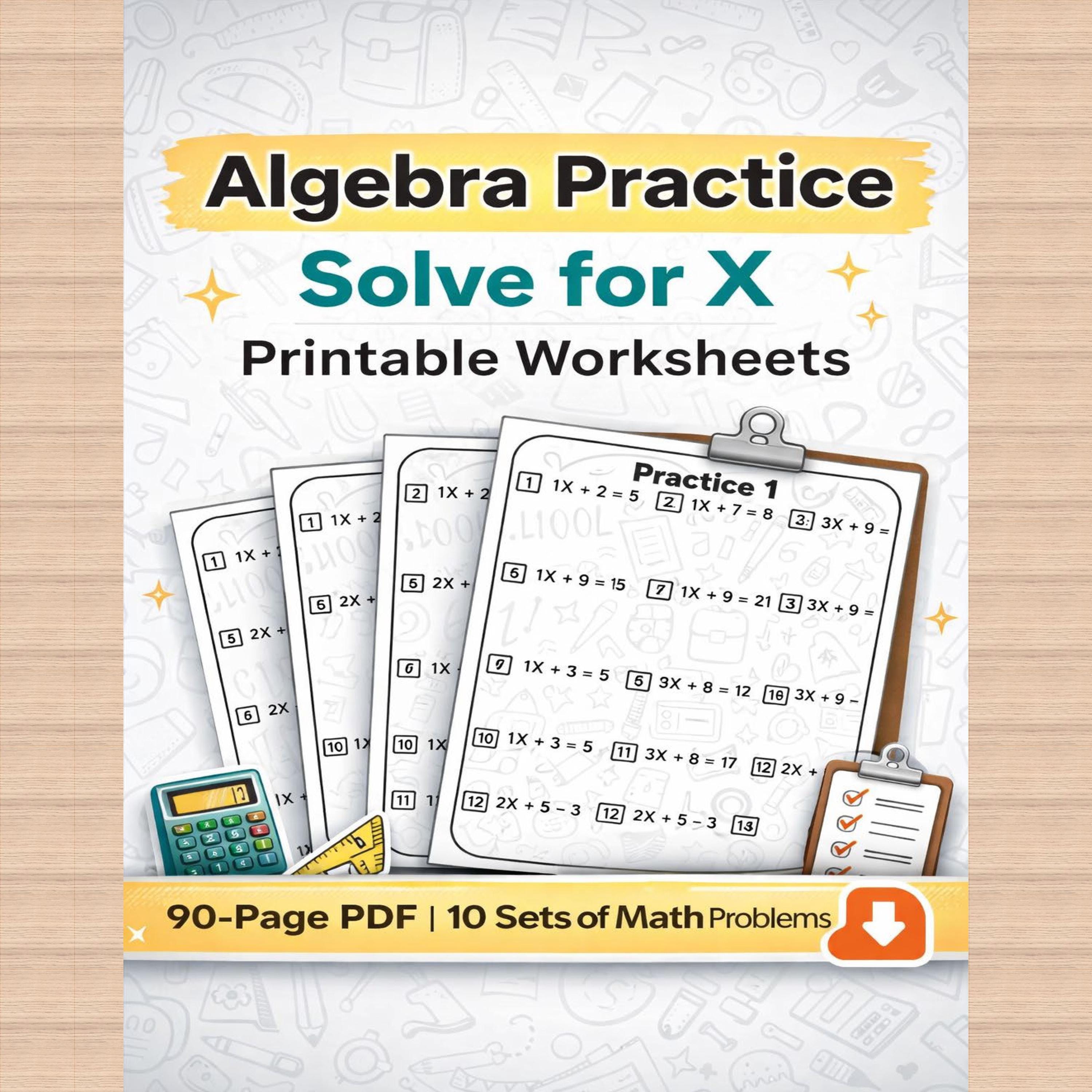 Practice Simple Math Problems Algebra Practice Worksheets: Basic Algebra Problems - Etsy