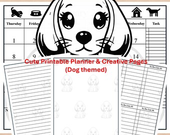 Dog-Themed Printable Planner – Calendar, To-Do Lists, Sketch Pages (Digital Download)