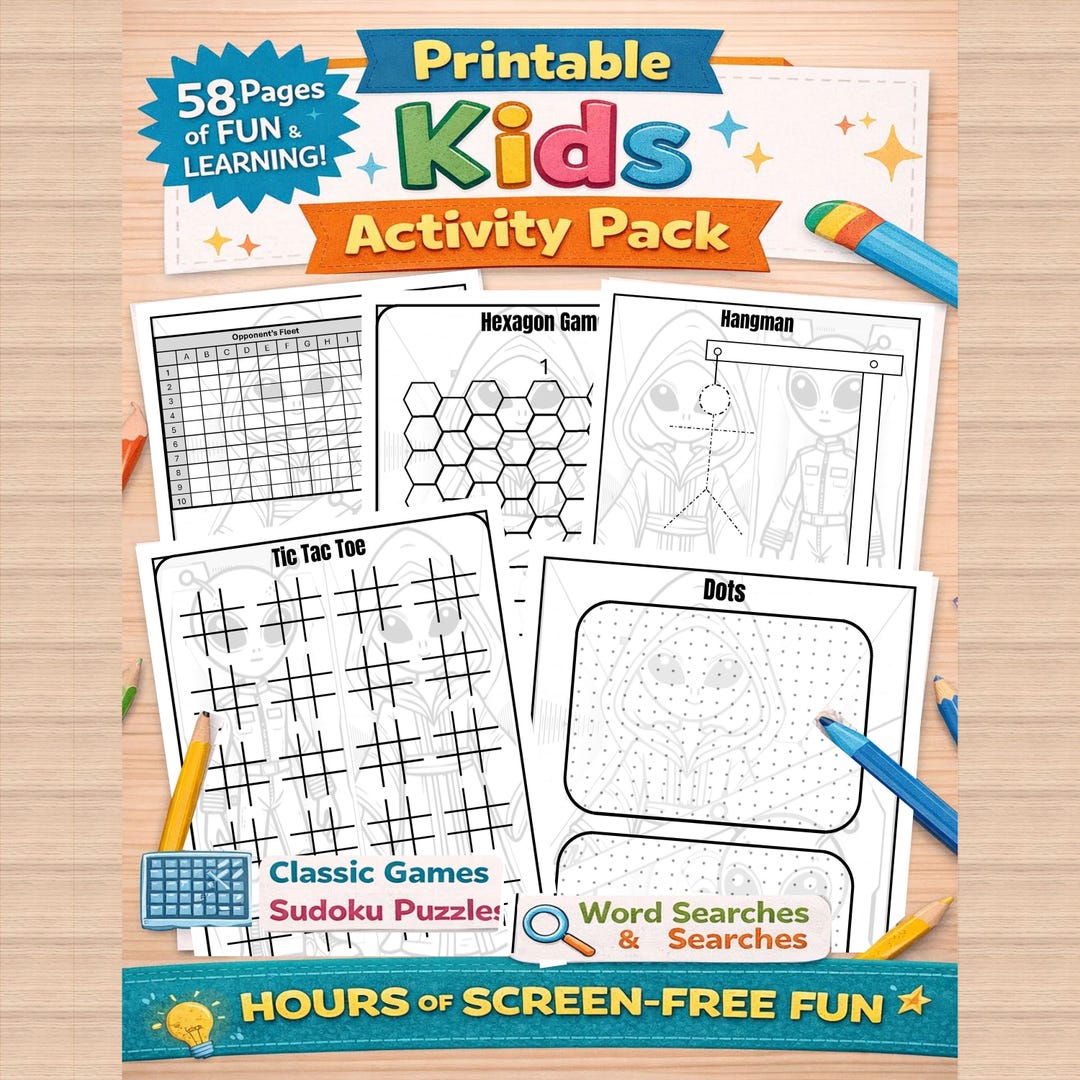 Printable Kids Activity Pack – Games, Puzzles & Brain Boosters (58 ...
