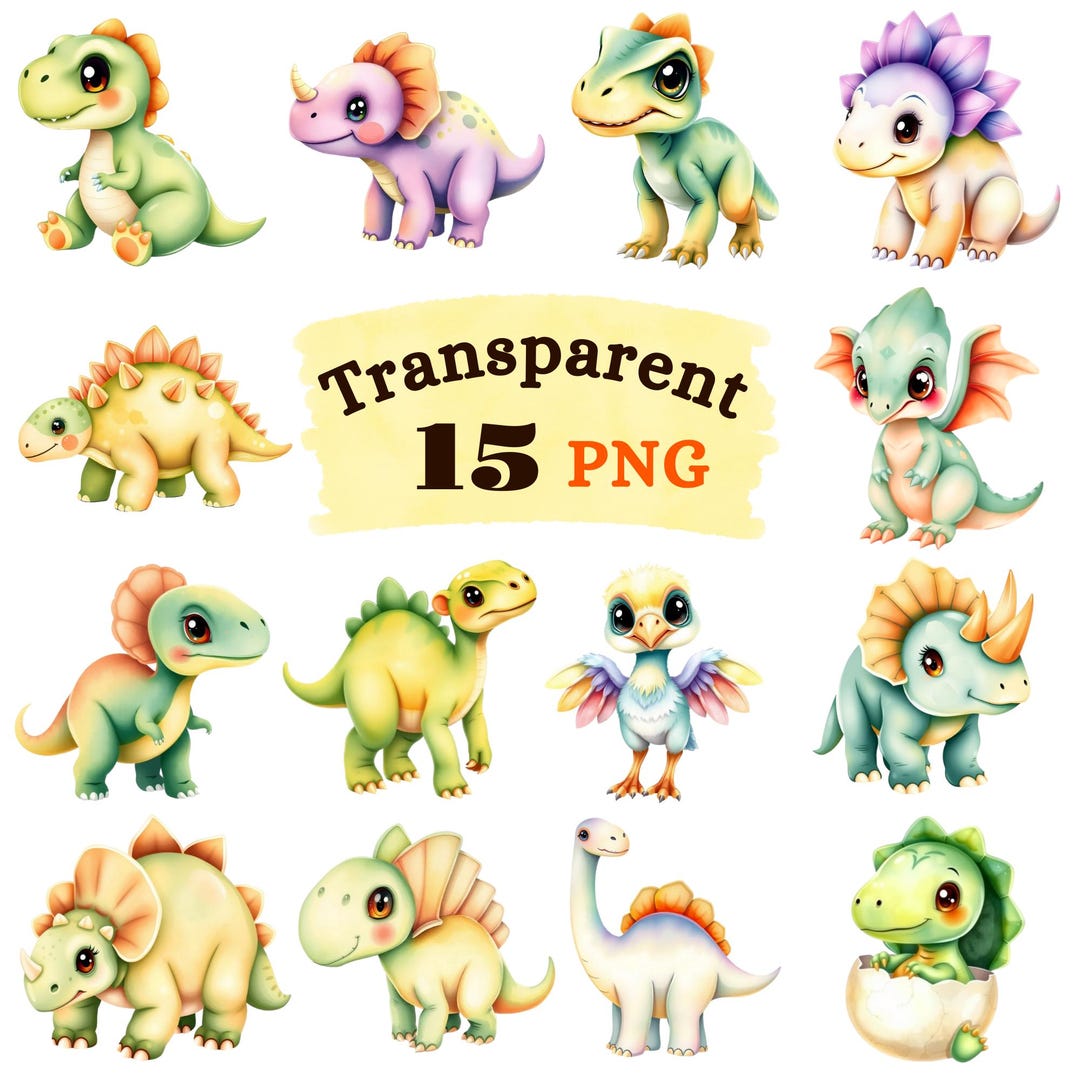 Watercolor Baby Dinosaur Clipart Bundle, Nursery PNG (commercial Use ...