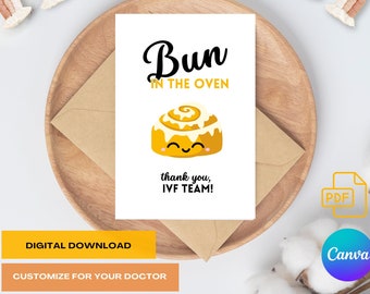 Tarjeta de agradecimiento del médico de FIV, regalo de anuncio de embarazo, plantilla personalizada de clínica in vitro, graduación de FIV de fertilidad de Embaby de gratitud digital
