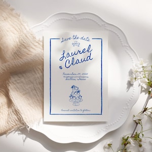 Modèle "Retenez cette date" pour mariage dessiné à la main | Invitation modifiable de croquis vintage de Griffonnage | Modèle d'invitation de mariage en français | Téléchargement instantané WI02