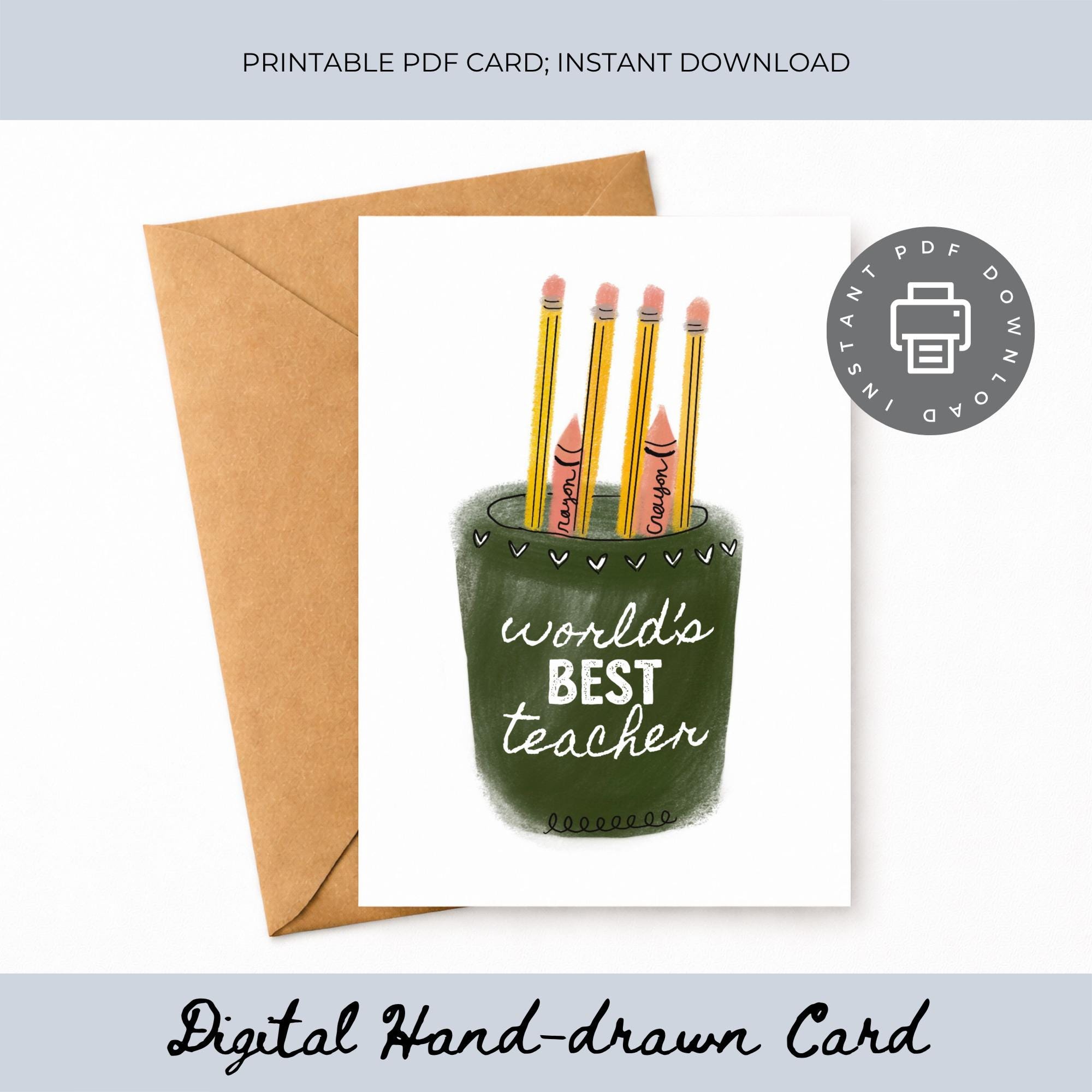 World's Best Teacher Printable 5x7 Card, Thank You Educator Digital Print, Teacher Appreciation Gift Card, End of Year School Gift