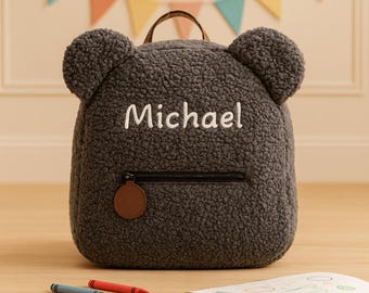 Zaino personalizzato con orsetto, zaino per bambini con nome personalizzato, borsa per asilo nido e scuola materna