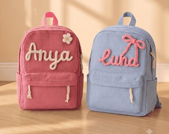 Gepersonaliseerde corduroy rugzak, aangepaste naam kinderrugzak, schooltas peuter, rugzak kleuterschool, cadeau voor kinderen
