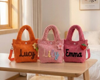 Personalized Corduroy Toddler Bag, Handmade Yarn Name Patch