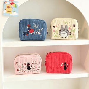Corduroy Cosmetic Bag Embroidered Makeup Pouch Floral Travel Organizer Gift