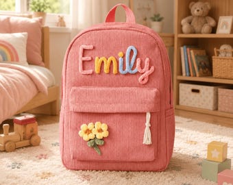 Mochila infantil personalizada, mochila de pana para niños pequeños con nombre personalizado, mochila escolar preescolar, regreso a clases.
