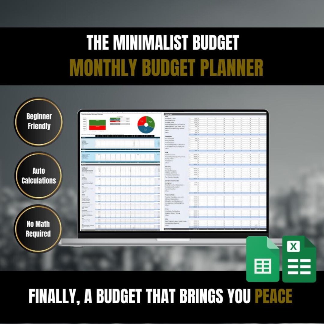 Monthly Budget Spreadsheet for Excel and Google Sheets - Minimalist ...