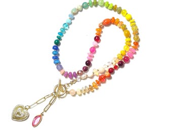 Bedelketting met regenboogkralen - Festival EDM-sieraden "Bass Monkey"