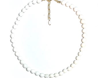 Witte kralenketting, verstelbare paperclipketting "Snow Glow"