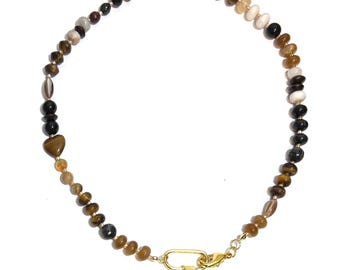 Bruine kralenketting, aards handgemaakt (17 inch) 'kastanje bedel'