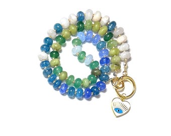 Blauwe en groene handgemaakte kralenketting "Mystic Gaze"
