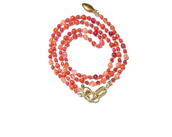 Handgemaakte koraalkralenketting, warme tinten, 24 inch 'Coral Cove'