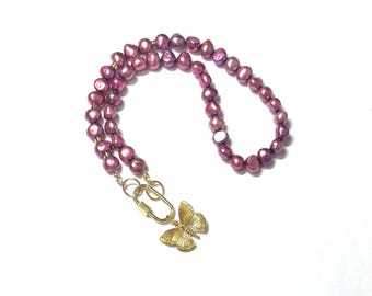 Paarse parel vlinder bedelketting, 15,5 inch 'Moonlight Flight'