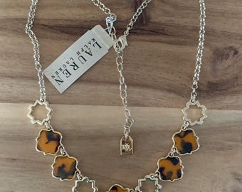 Lauren Ralph Lauren golden tone synthenic Tortoise inlay clover necklace NWT jewelry/ all item prices include US tariffs