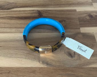 Fossil turquoise blue resin 2 Bangle Cuff Bracelet NWT/ all item prices include US tariffs