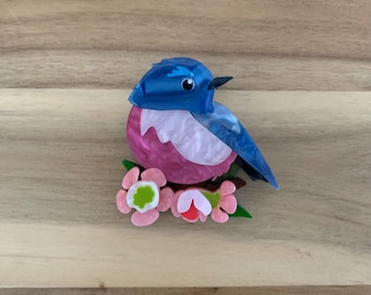 Blue bird Brooch Flower pin New with defects/ all item prices include US tariffs