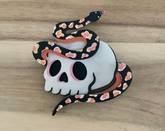 Macabere herinneringsbroche Halloween-schedelslangspeld Nieuw met defect/alle itemprijzen zijn inclusief Amerikaanse tarieven