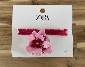 Zara pink flower ribbon necklace NWT / all item prices include US tariffs