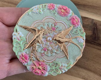Xi'an Museum bird & flower Makeup Compact  Mirror Pocket NWOT all item prices include US tariffs