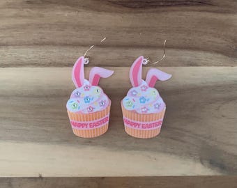 Resin Easter bunny cupcake earrings NWOT jewelry all item prices include US tariffs