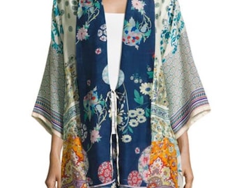Johnny Was Plus Size Mixed-print Twill Kimono Silk Jacket NWOT size XS all item prices include US tariffs