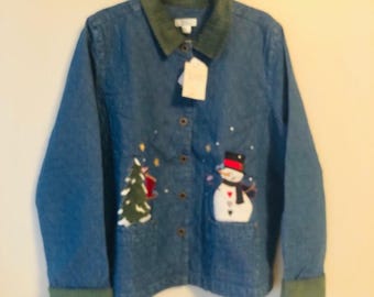 Christopher & Banks snowman Denim Coat Jacket Size XL NWT all item prices include US tariffs