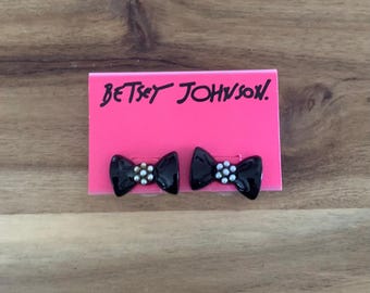 Betsey Johnson black bow earrings NWT jewelry/ all item prices include US tariffs