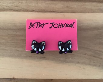 Betsey Johnson glitter black cat earrings Kitty kitten jewelry NWT all item prices include US tariffs