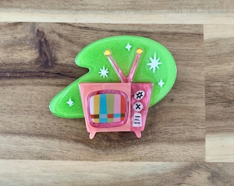 Erstwilder Life in Technicolor Brooch TV pin NWOT all item prices include US tariffs