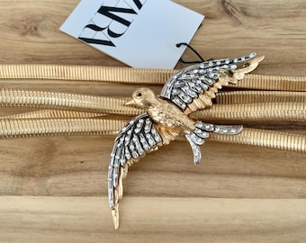 Zara swallow bird metal stretchy belt 30” NWT all item prices include US tariffs