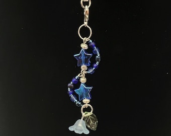 Swirly Blue Star and Flower Phone charm