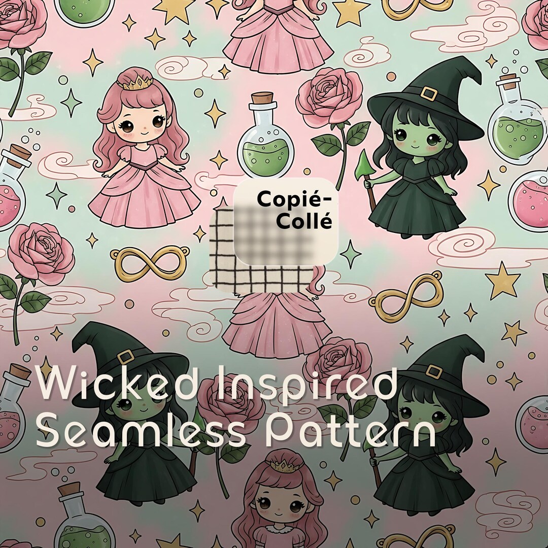 Wicked Inspired Seamless Pattern | Kawaii Witch Digital Paper - Etsy