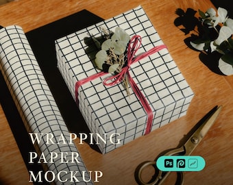 Gift Wrap Mockup PSD Editable | Wrapping Paper Template Smart Object Scene