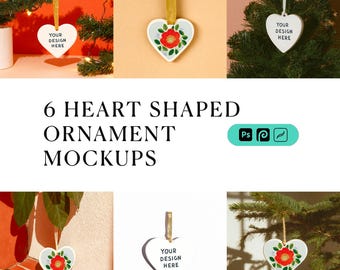 Christmas Heart Ornament Mockup – Ceramic POD Template (PSD)