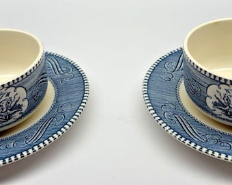Set Of 2 Royal China Currier  Ives Cups & Saucers Stagecoach  Steamboat