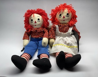 Raggedy Ann Andy Dolls 20 Set Vintage Handmade Cloth Plush Pair Classic