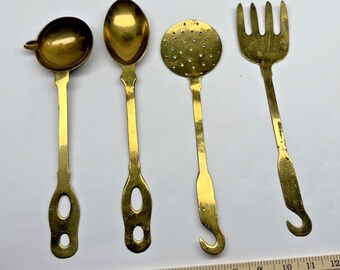 Brass Kitchen Utensils Set French Country MCM Cottage Core Spoon Fork Ladle VTG
