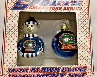 Florida Gators Blown Glass Ornament Set Mini UF Snowman Christmas Topperscot