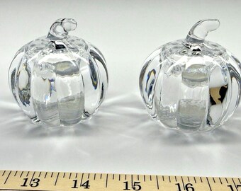 Shannon Crystal Pumpkin Salt Pepper Shakers Set Clear Glass Fall Thanksgiving