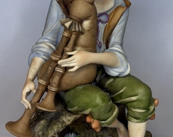 Nico Venzo Italian Porcelain Figurine Boy Playing Bagpipes Capodimonte Style VTG